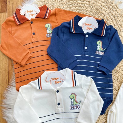  Kit 6 Peças - Dinos Gola Polo - Ferrugem, Marinho e Off White